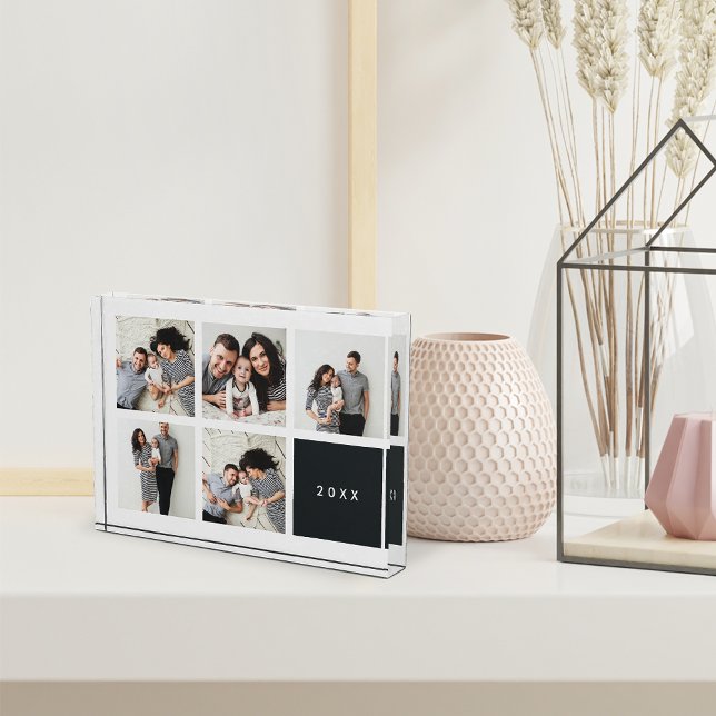 Chic Collage Year Keepsake Photo Block | Charcoal (Creator Uploaded)