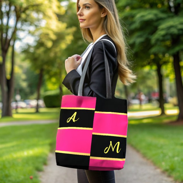 Chic Color Block pink Monogram  Tote Bag (Creator Uploaded)