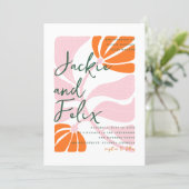 Chic Colorful Abstract Floral Retro Wedding Invitation (Standing Front)