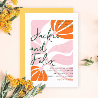 Chic Colorful Abstract Floral Retro Wedding Invitation