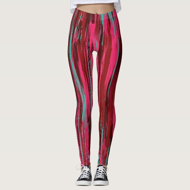 Chic Colorful Abstract Red &Pink Leggings (Front)