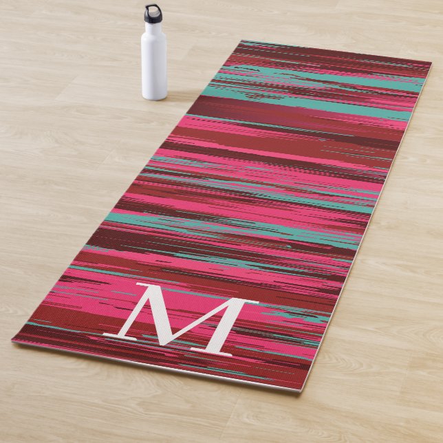 Chic Colorful Abstract Red &Pink Monogram Yoga Mat (In Situ)