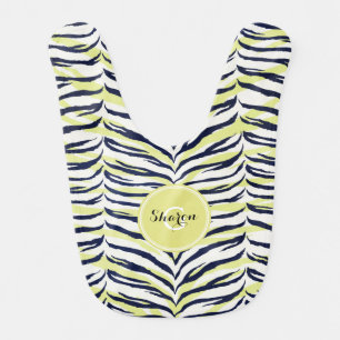 Chic colorful black & yellow zebra print monogram baby bib