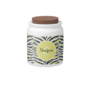 Chic colorful black & yellow zebra print monogram candy jar