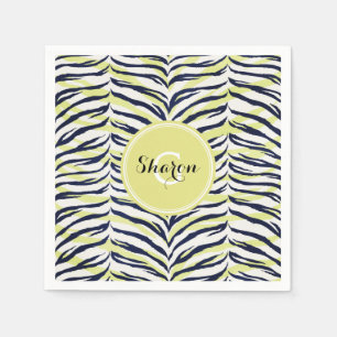 Chic colorful black & yellow zebra print monogram paper napkins