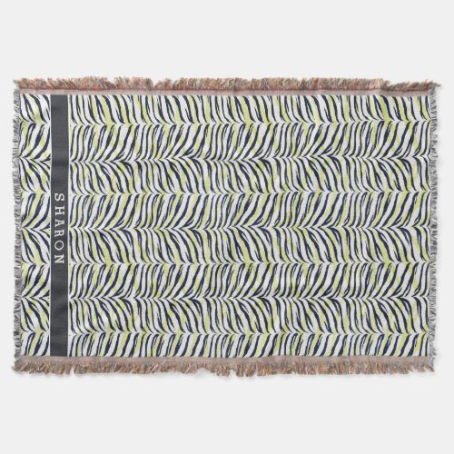 Chic colorful black  yellow zebra print monogram throw blanket