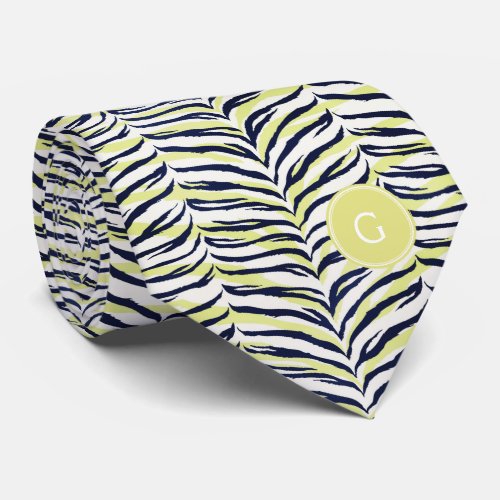 Chic colorful black  yellow zebra print monogram tie