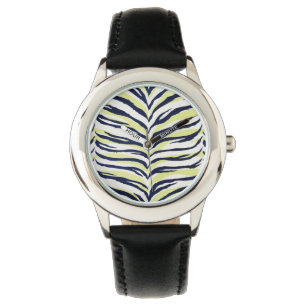 Chic colorful black & yellow zebra print monogram watch