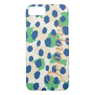 Chic colorful blue green cheetah print monogram iPhone 8/7 case