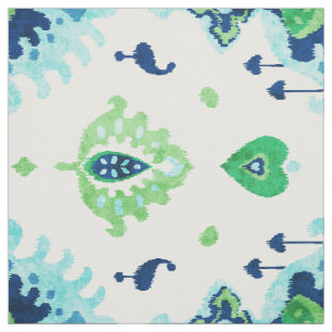 Chic colorful blue green ikat tribal patterns fabric