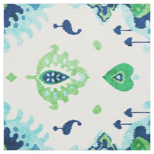 Chic colorful blue green ikat tribal patterns fabric