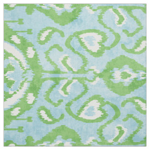 Chic colorful blue green ikat tribal patterns fabric