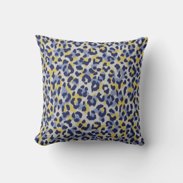 Chic colorful blue yellow cheetah print monogram throw pillow (Front)