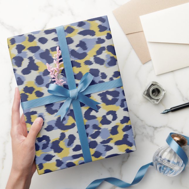 Chic colorful blue yellow cheetah print monogram wrapping paper (Gifting)
