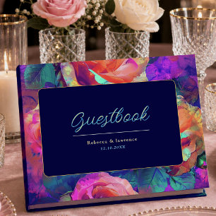 Chic colorful bright flowers wedding guest book