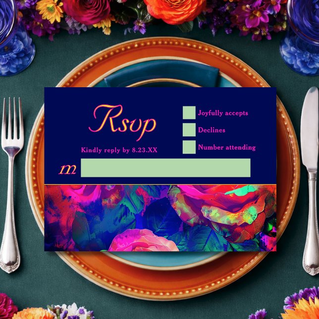 Chic colorful bright flowers wedding RSVP card (Creator Uploaded)