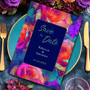 Chic colorful bright flowers wedding save the date