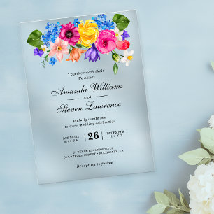 Chic colorful bright wildflowers wedding acrylic invitations