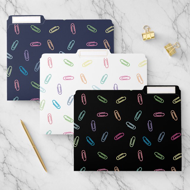 Chic Colorful Cute Pastel Paper Clips Pattern File Folder (Set)