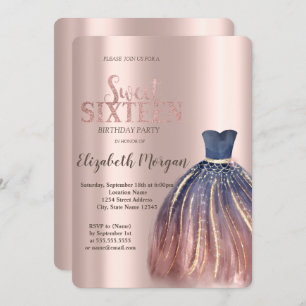 Chic Colorful Dress, Rose Gold Sweet 16 Invitation
