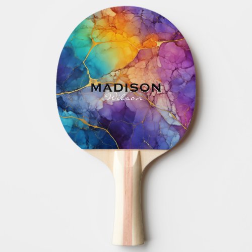 Chic colorful faux gold glitter marbling monogram ping pong paddle