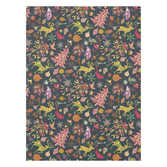 Chic Colorful Festive Patchwork Floral Damask Tablecloth (Front)