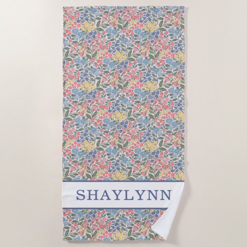 Chic Colorful Floral Personalized Beach Towel