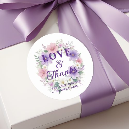 Chic Colorful Floral Wreath Purple Love   Thanks Classic Round Sticker