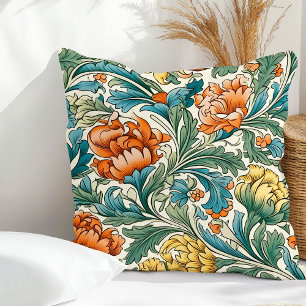 Chic Colorful flowers art nouveau William Morris Throw Pillow