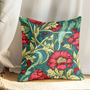 Chic Colorful flowers art nouveau William Morris Throw Pillow