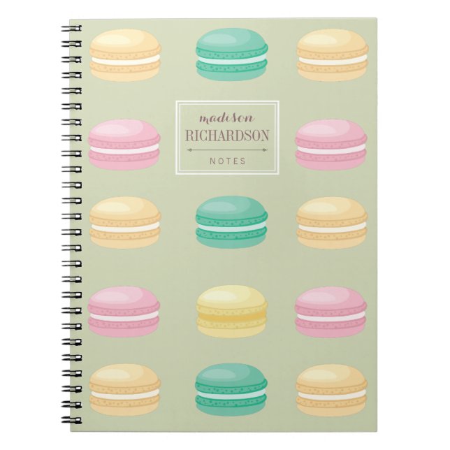 Chic Colorful French Macaron Pattern Green Notebook (Front)