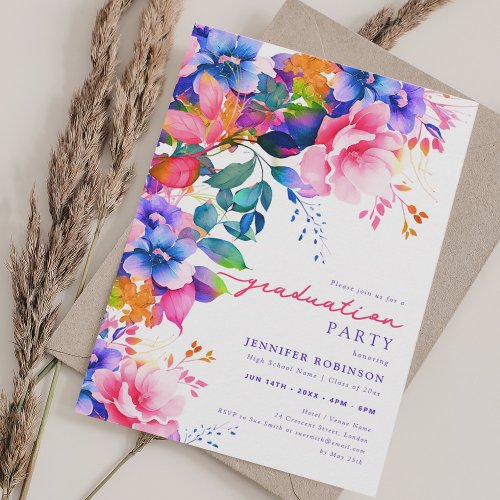 Chic Colorful Garden Floral Graduation Party Invitation