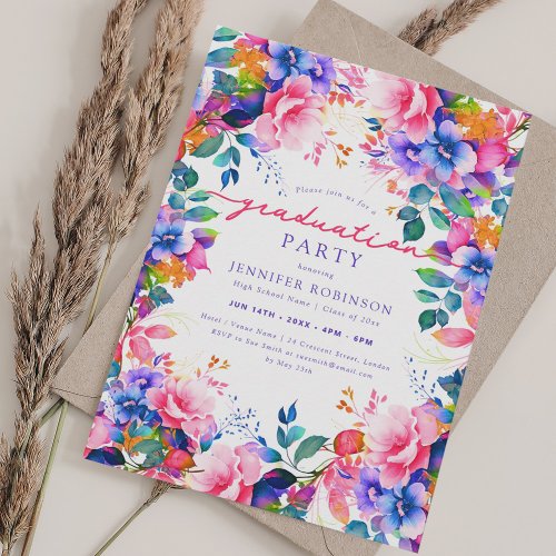 Chic Colorful Garden Floral Graduation Party Invitation