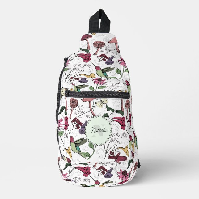 Chic Colorful Garden Hummingbird Floral Sling Bag (Front)