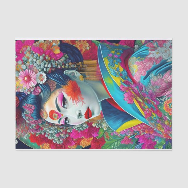 Chic Colorful Geisha Decoupage Tissue Paper (Front)