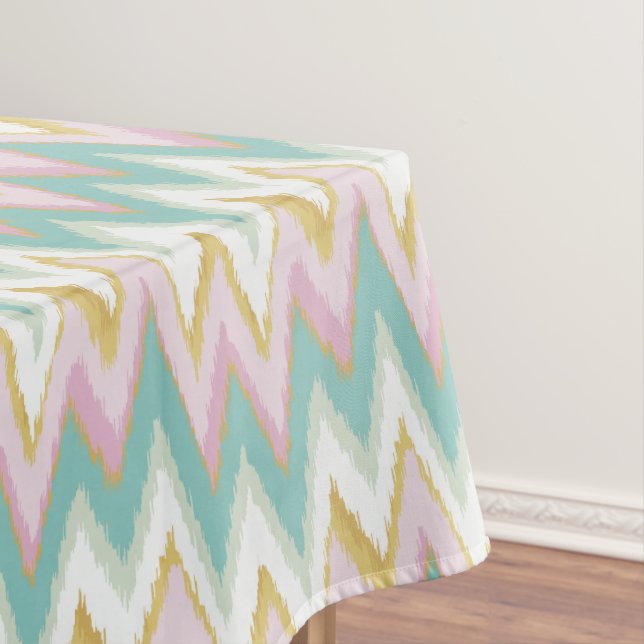 Chic colorful girly ikat tribal chevron pattern tablecloth (In Situ)