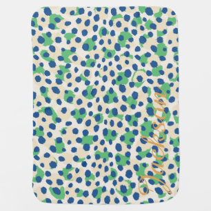 Chic colorful green blue cheetah print monogram swaddle blanket