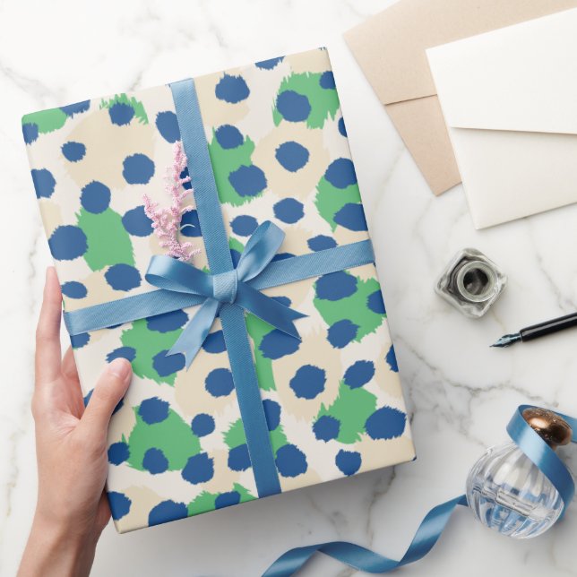 Chic colorful green blue cheetah print monogram wrapping paper (Gifting)