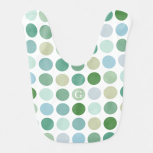 Chic colorful green polka dots pattern monogram bib