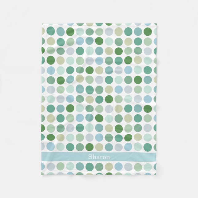 Chic colorful green polka dots pattern monogram fleece blanket (Front)