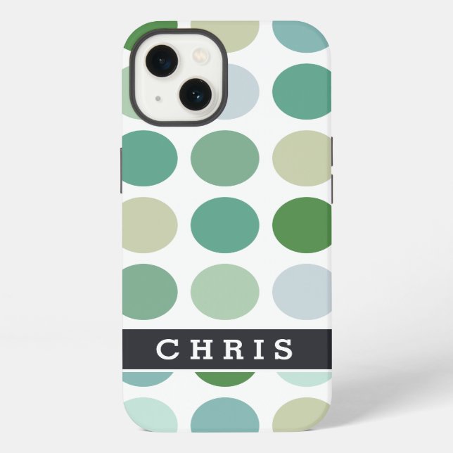 Chic colorful green polka dots pattern monogram iphone case (Back)