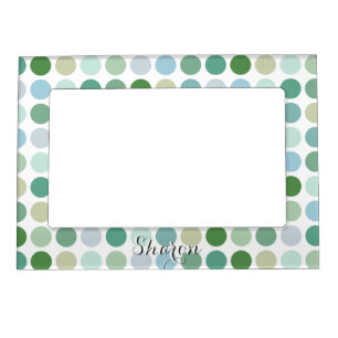 Chic colorful green polka dots pattern monogram magnetic frame