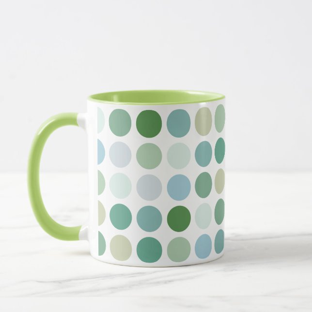 Chic colorful green polka dots pattern monogram mug (Left)