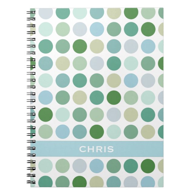 Chic colorful green polka dots pattern monogram notebook (Front)