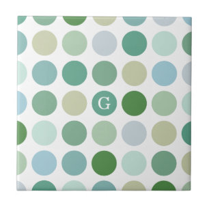 Chic colorful green polka dots pattern monogram tile