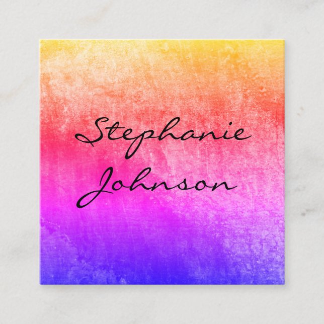 Chic Colorful Grunge Cursive Text Square Business Card (Front)