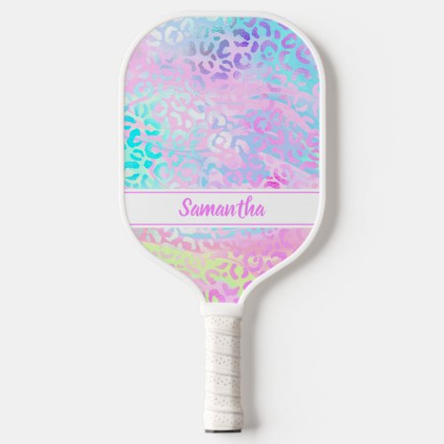 Chic Colorful Leopard Print Personalized Pickleball Paddle