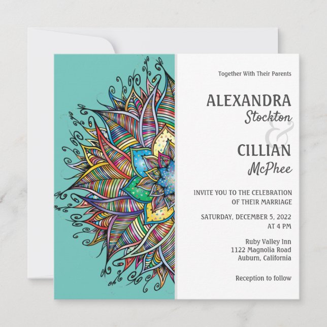 Chic Colorful Mandala Wedding Invitation (Front)