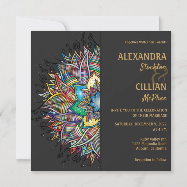 Chic Colorful Mandala Wedding Invitation (Front)
