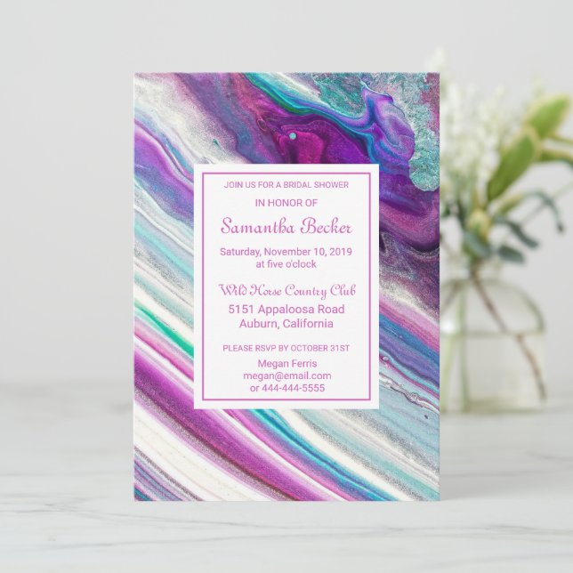 Chic Colorful Marble Bridal Shower Invitation (Standing Front)